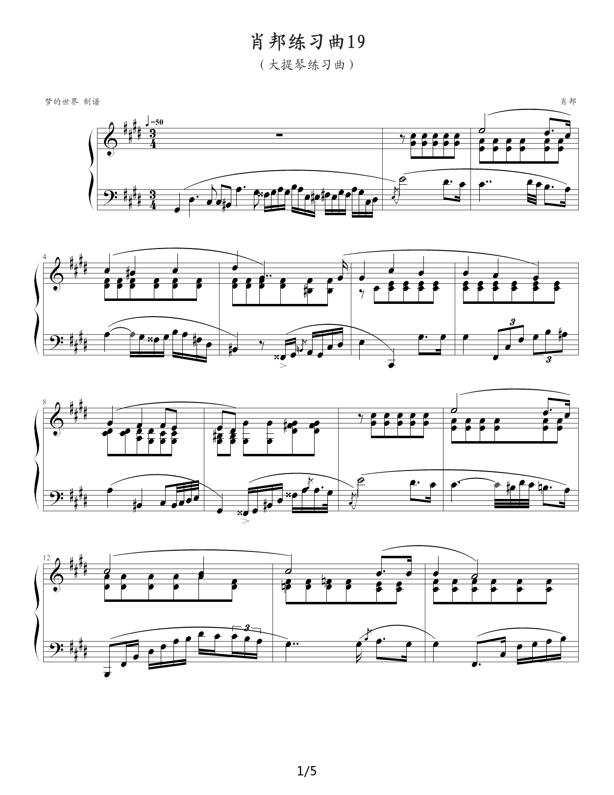 肖邦练习曲第19首――大提琴练习曲 E调