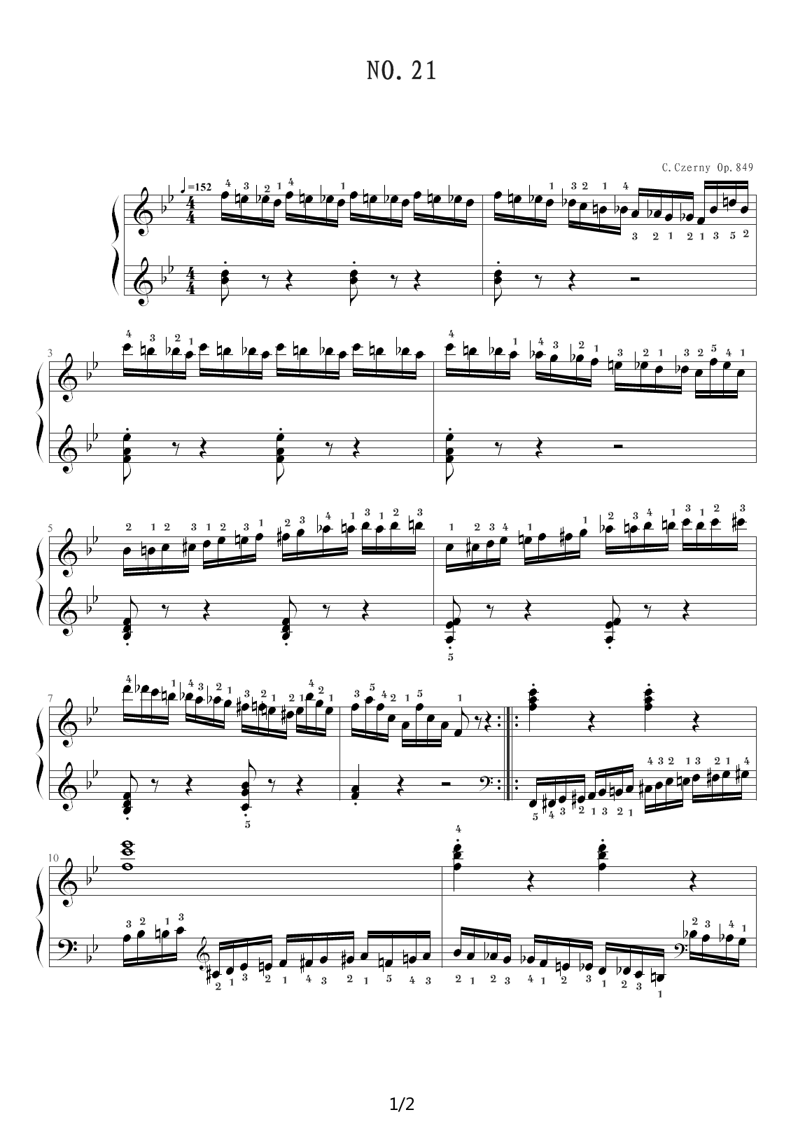 车尔尼849练习曲（钢琴流畅练习曲）NO.21 降B调