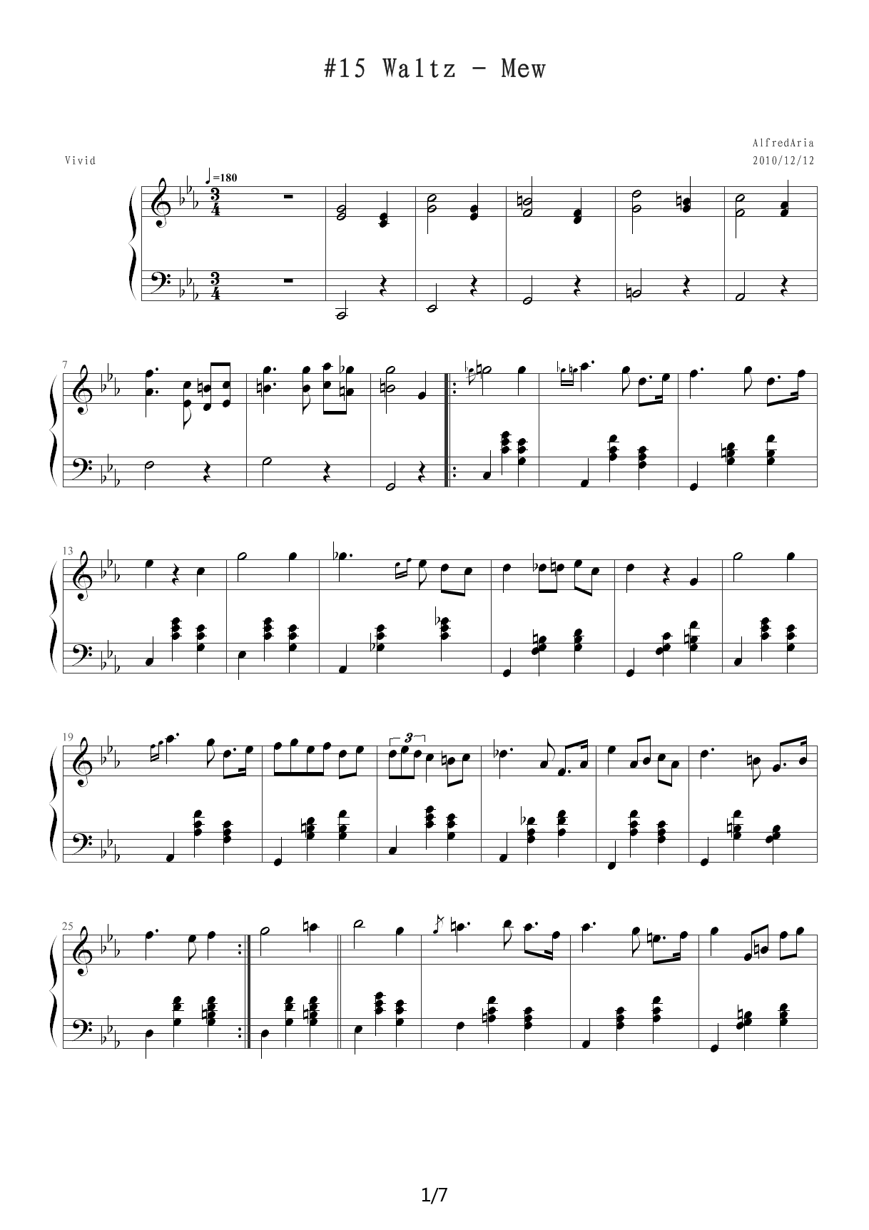 #15 Waltz - Mew 梦幻圆舞曲 降E调