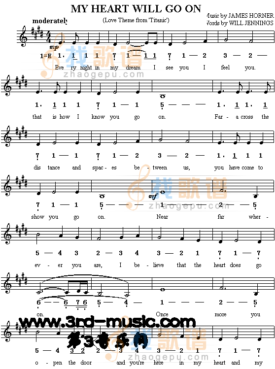 My heart will go on（铁达尼号主题歌、英文歌）