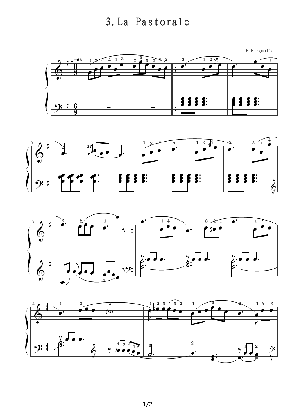 牧歌（La Pastorale，布格缪勒钢琴进阶25曲作品100第3首 G调