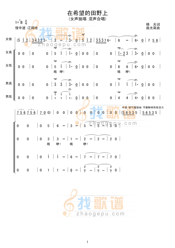 在希望的田野上(合唱)