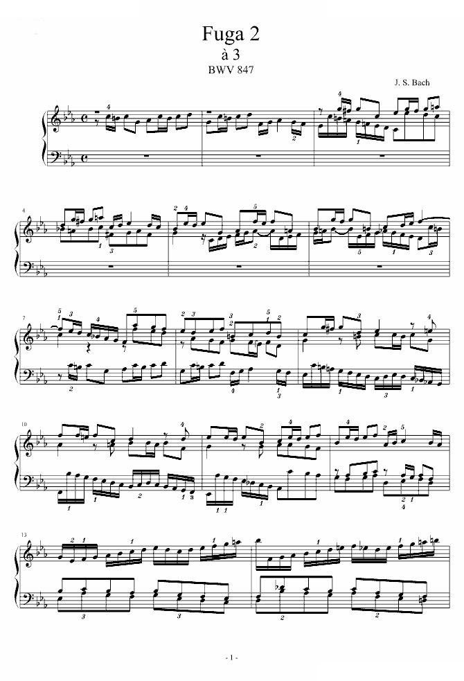 C小调赋格 BWV847 (指法)