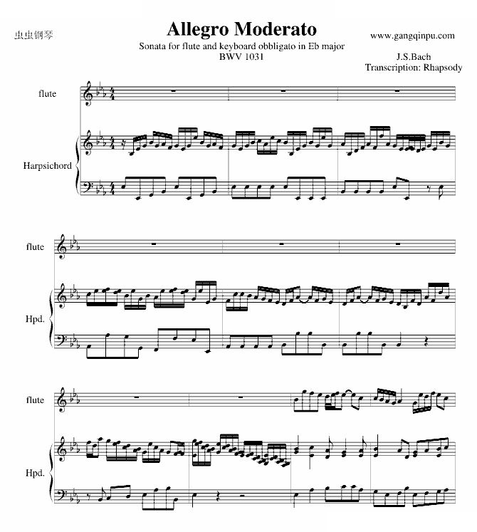 巴赫羽管键琴协奏曲BWV1031第一乐章