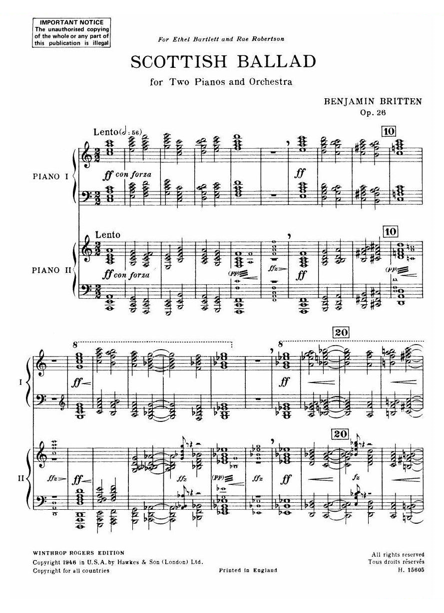 Britten Scottish Ballad op. 26 arr for 2 pianos