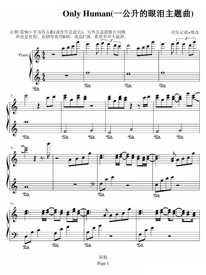 Only Human-(一公升的眼泪背景音乐)