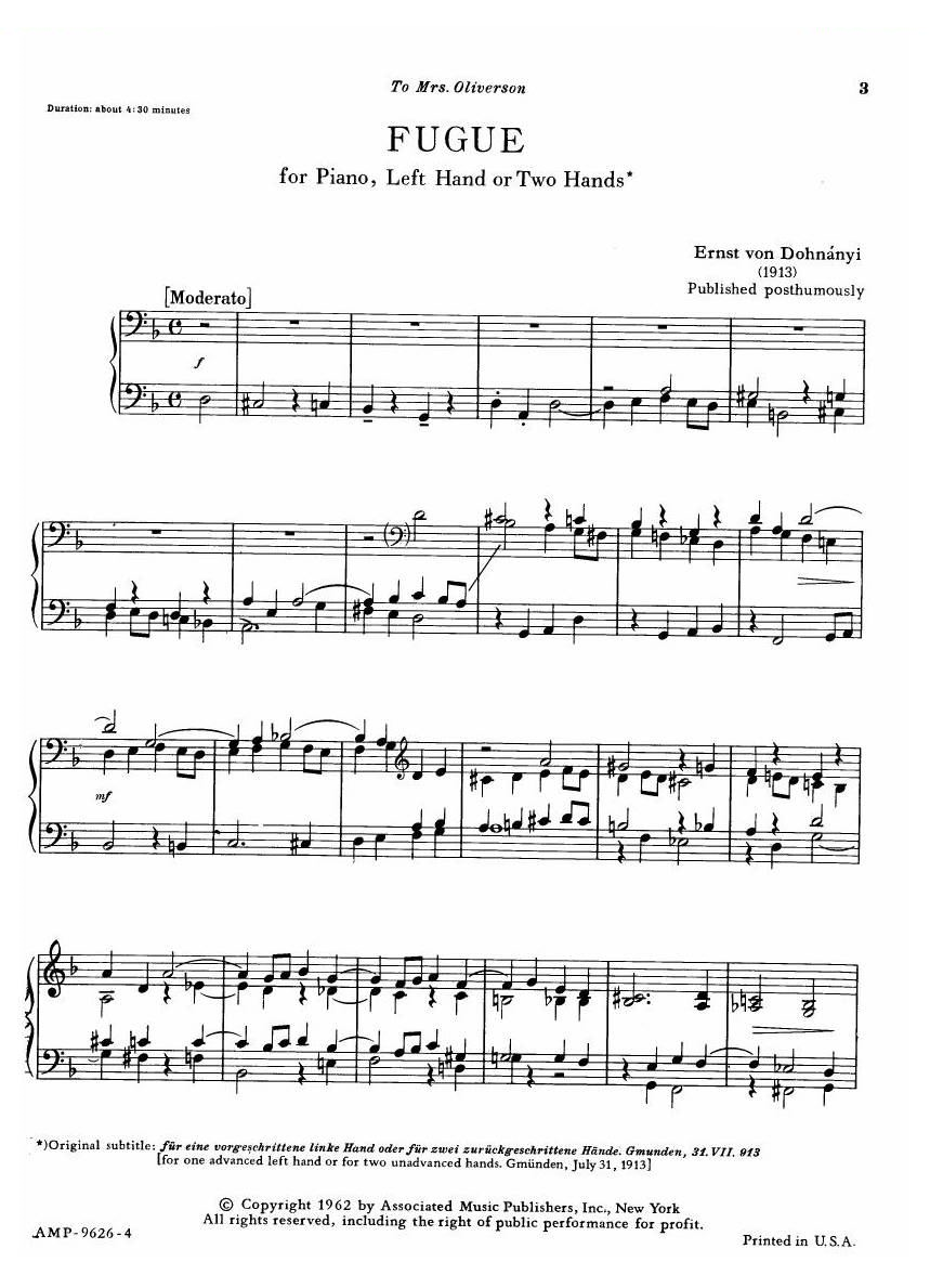 Dohnanyi Fugue for the left hand only