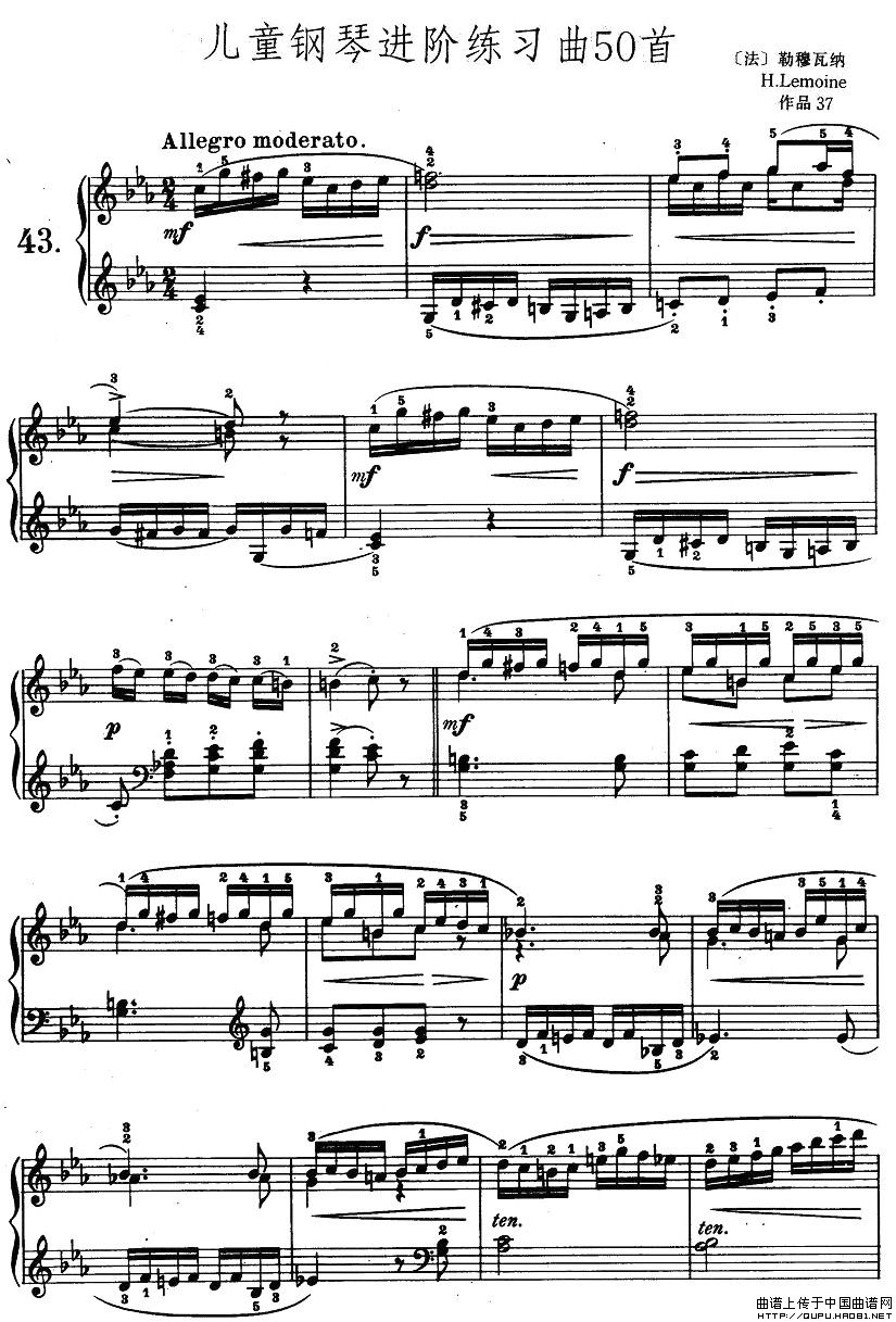 儿童钢琴进阶练习曲50首之43