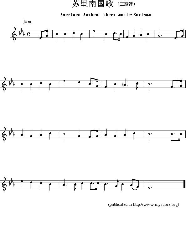 苏里南国歌（Ameriacn Anthem sheet music:Surinam）