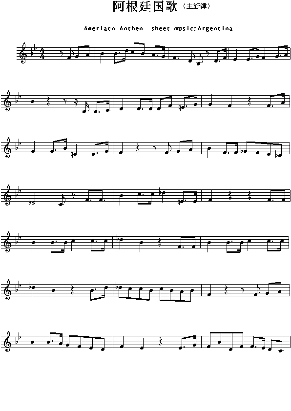 阿根廷国歌（Ameriacn Anthen sheet music:Argentina）