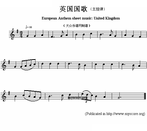 英国国歌（European Anthem sheet music:United Kingdom）