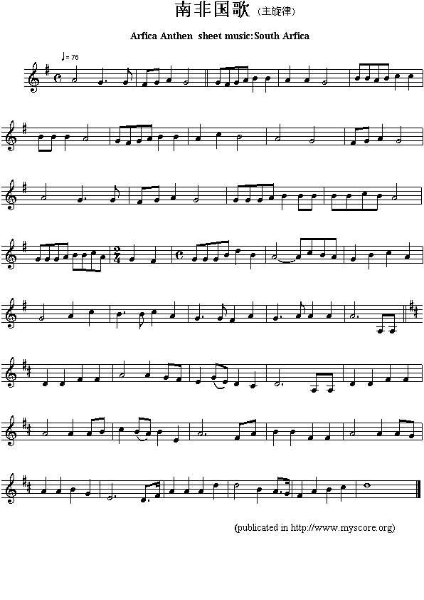 南非国歌（Arfica Anthen sheet music:South Arfica）