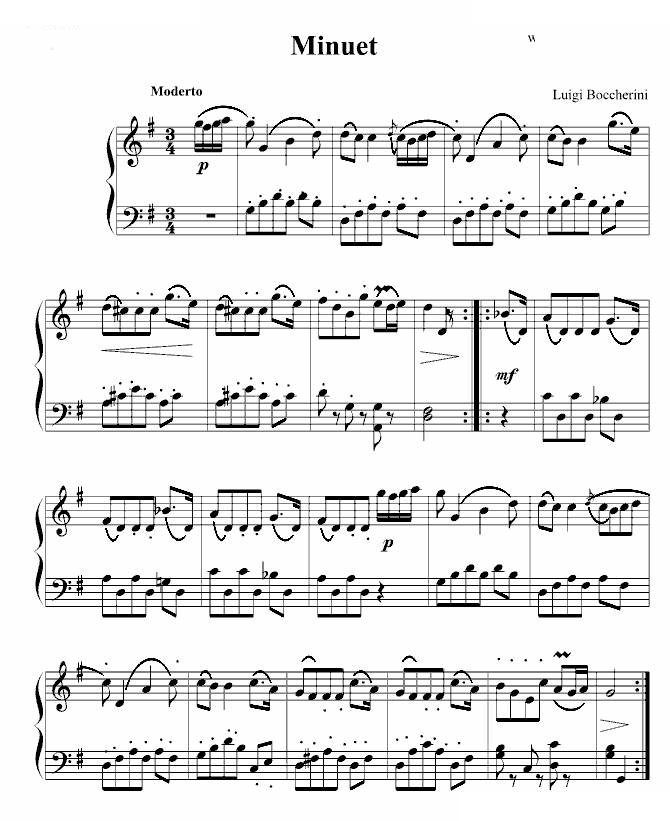小步舞曲 博凯里尼 钢琴独奏简易版
