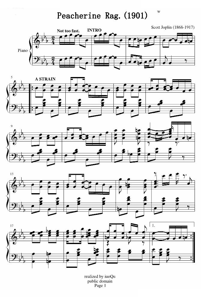 Peacherine Rag，斯科特·乔普林（Scott Joplin）海上钢琴师插曲