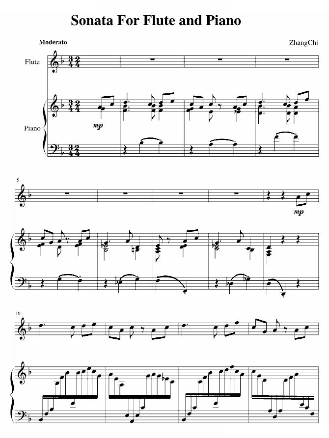长笛钢琴奏鸣曲（第一乐章）