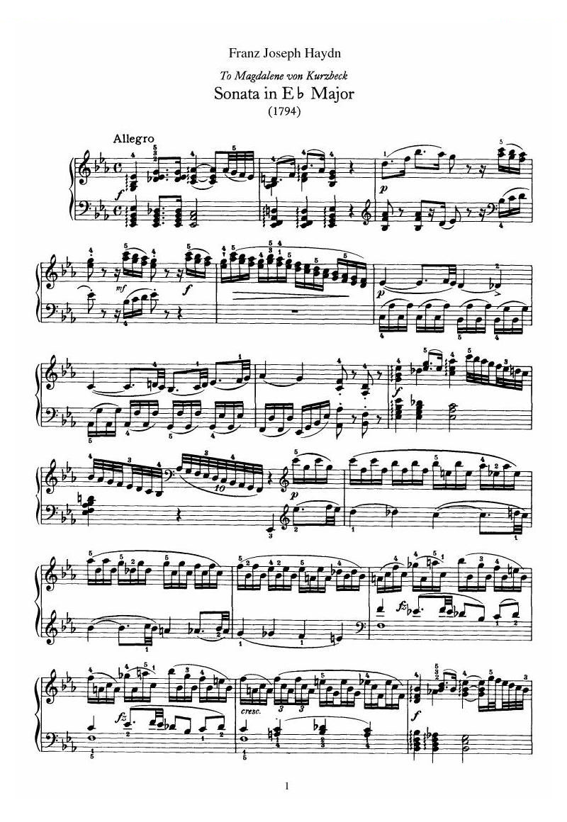 Piano Sonata No 52 in Eb