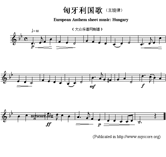 匈牙利国歌（European Anthem sheet music:Hungary）