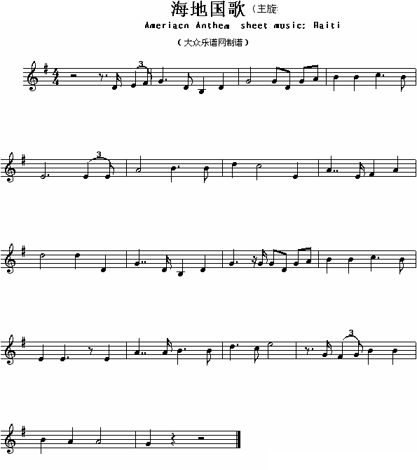海地国歌（Ameriacn Anthem sheet music:Haiti）