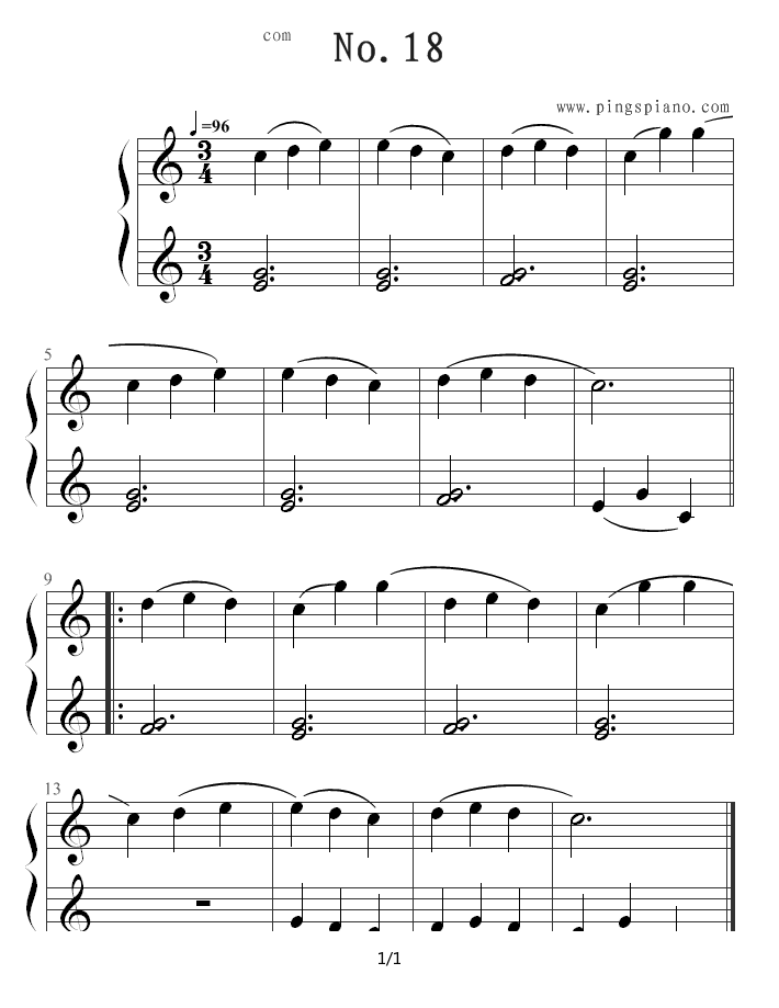 拜厄钢琴基本教程 NO.18（拜厄练习曲，第18条） C调