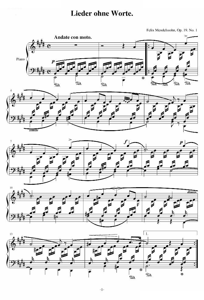 E大调无词歌 （Op. 19, No. 1）