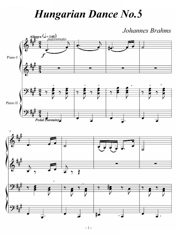 匈牙利舞曲第5号四手联弹