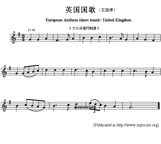 英国国歌（European Anthem sheet music:United Kingdom）