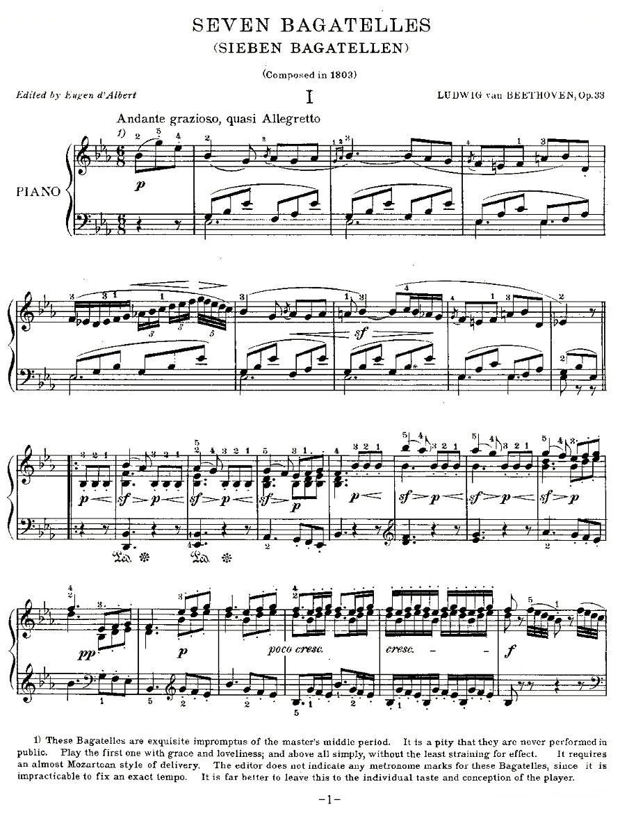 贝多芬钢琴小品（Bagatelles）Op.33 之一