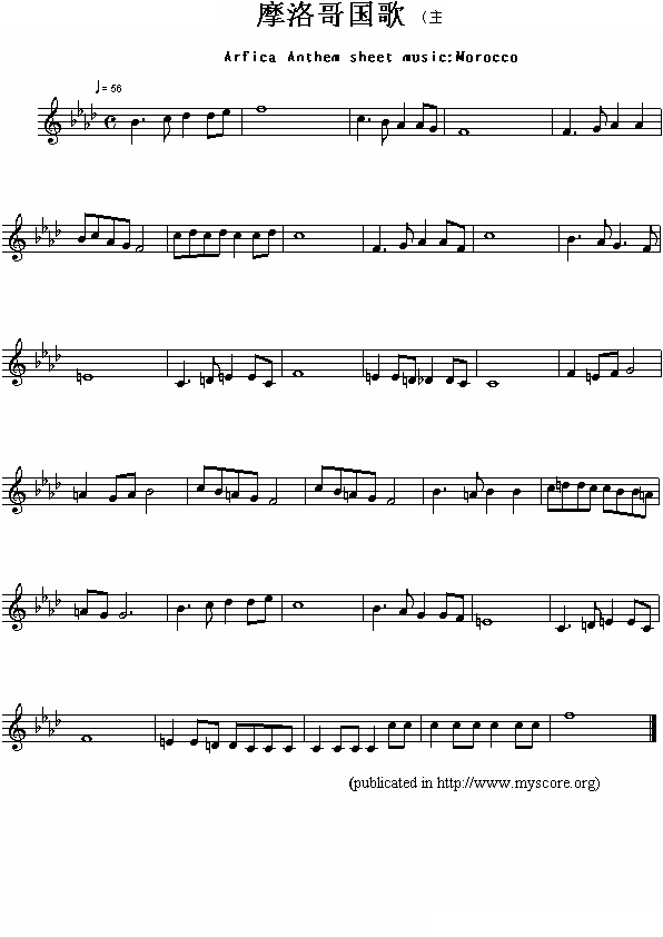 摩洛哥国歌（Arfica Anthem sheet music:Morocco）
