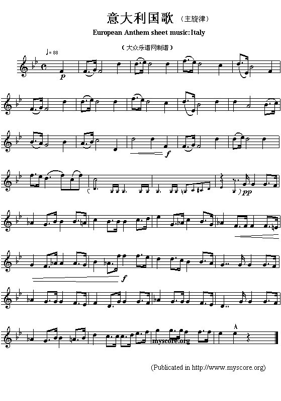 意大利国歌（European Anthem sheet music:Italy）