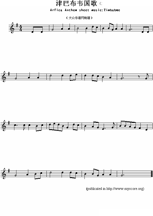 津巴布韦国歌（Arfica Anthem sheet music:Zimbabwe）