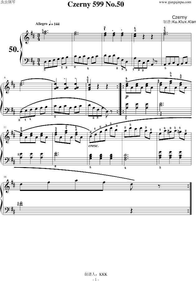 Czerny 599 No.50（标注指法）