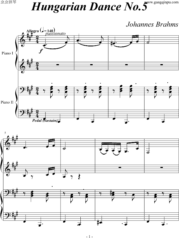 匈牙利舞曲第5号四手联弹