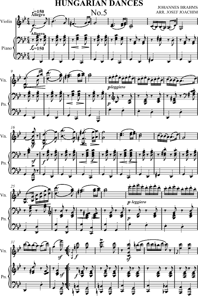 小提琴：匈牙利舞曲第五号