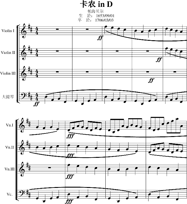 卡农交响曲(3小提琴+1大提琴)