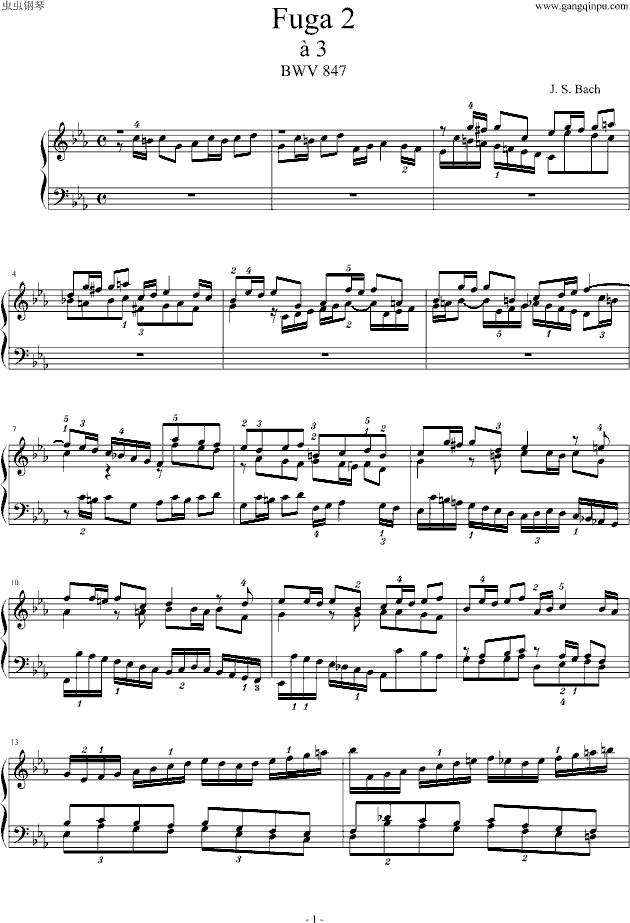 C小调赋格 BWV847  (指法)