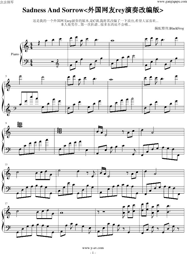 sadness and sorrow-<rey演奏改编版>