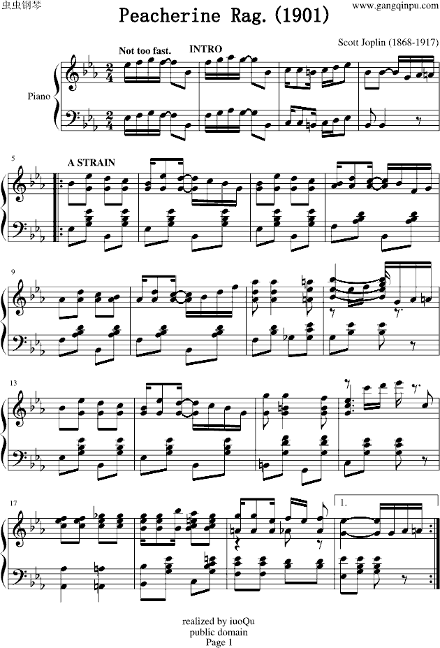 Peacherine Rag，斯科特·乔普林（Scott Joplin）海上钢琴师插曲