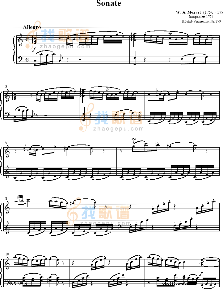 奏鸣曲 Sonatas K279   Mvt.1-莫扎特