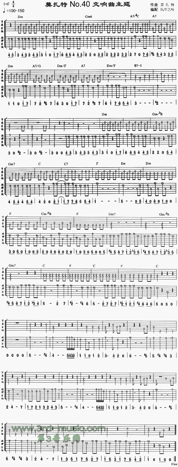 莫扎特No.40交响曲主题(独奏曲)