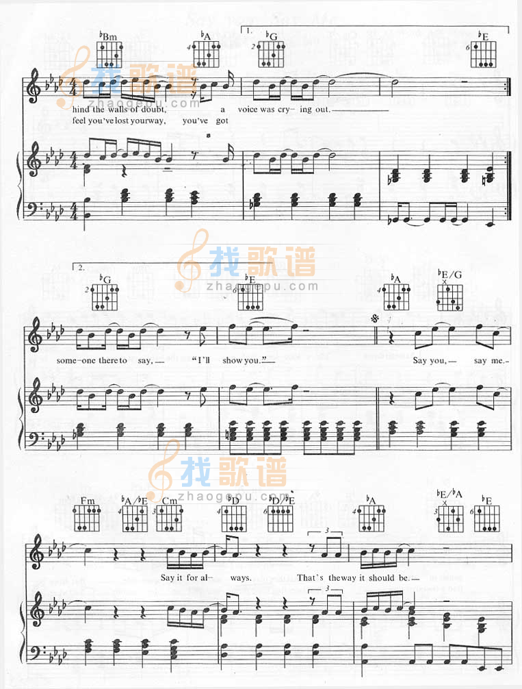 Say You Say Me－Say You Say Me（钢琴谱+吉它和弦）