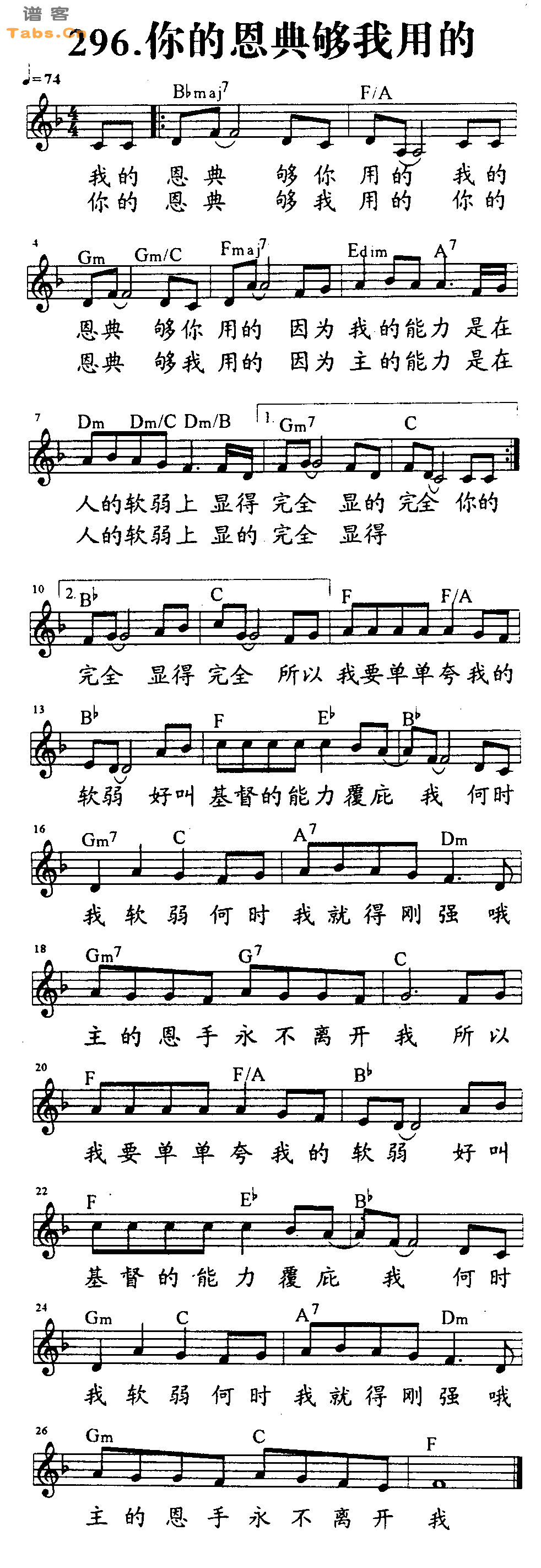 你的恩典够我用的 	