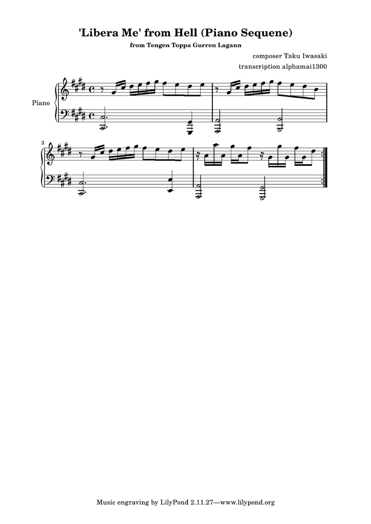 Libera Me From Hell piano sequence