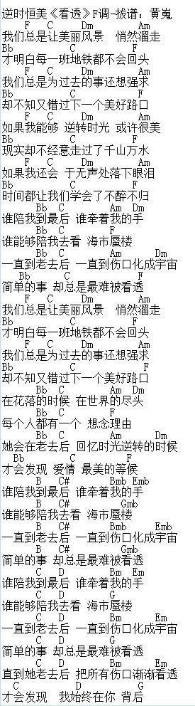 逆时恒美-看透 吉他谱