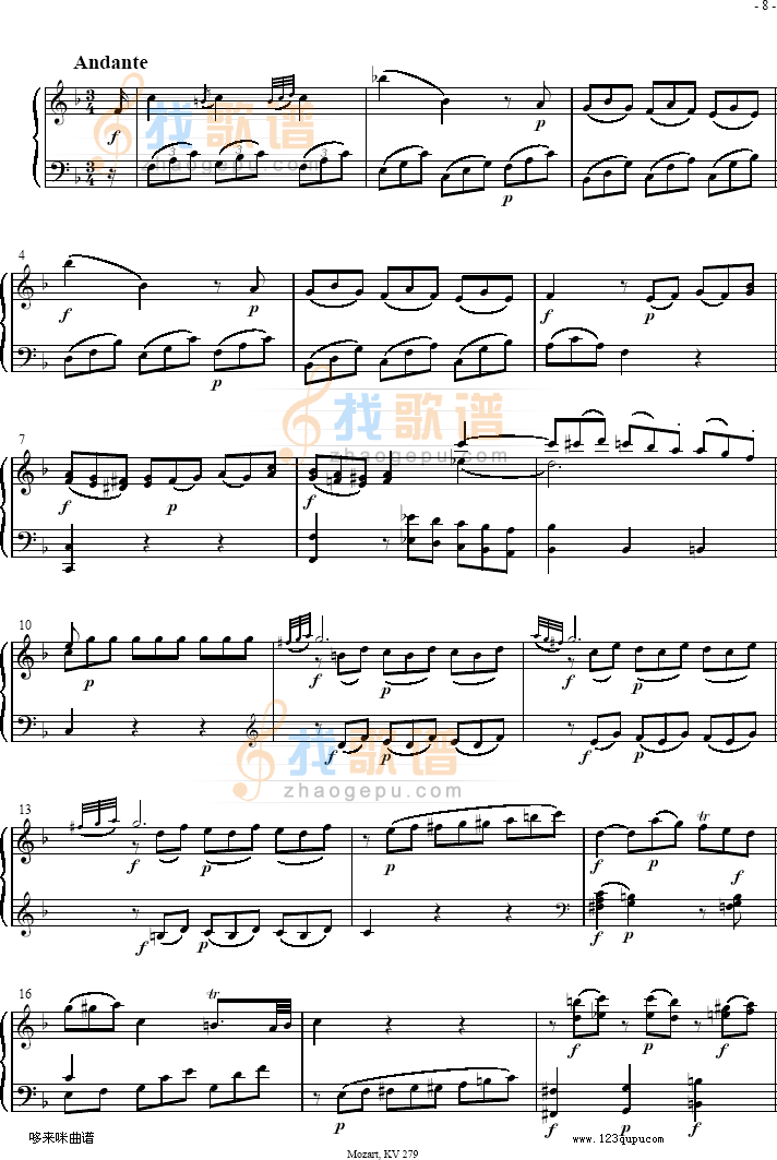 奏鸣曲 Sonatas K279 Mvt.2-莫扎特