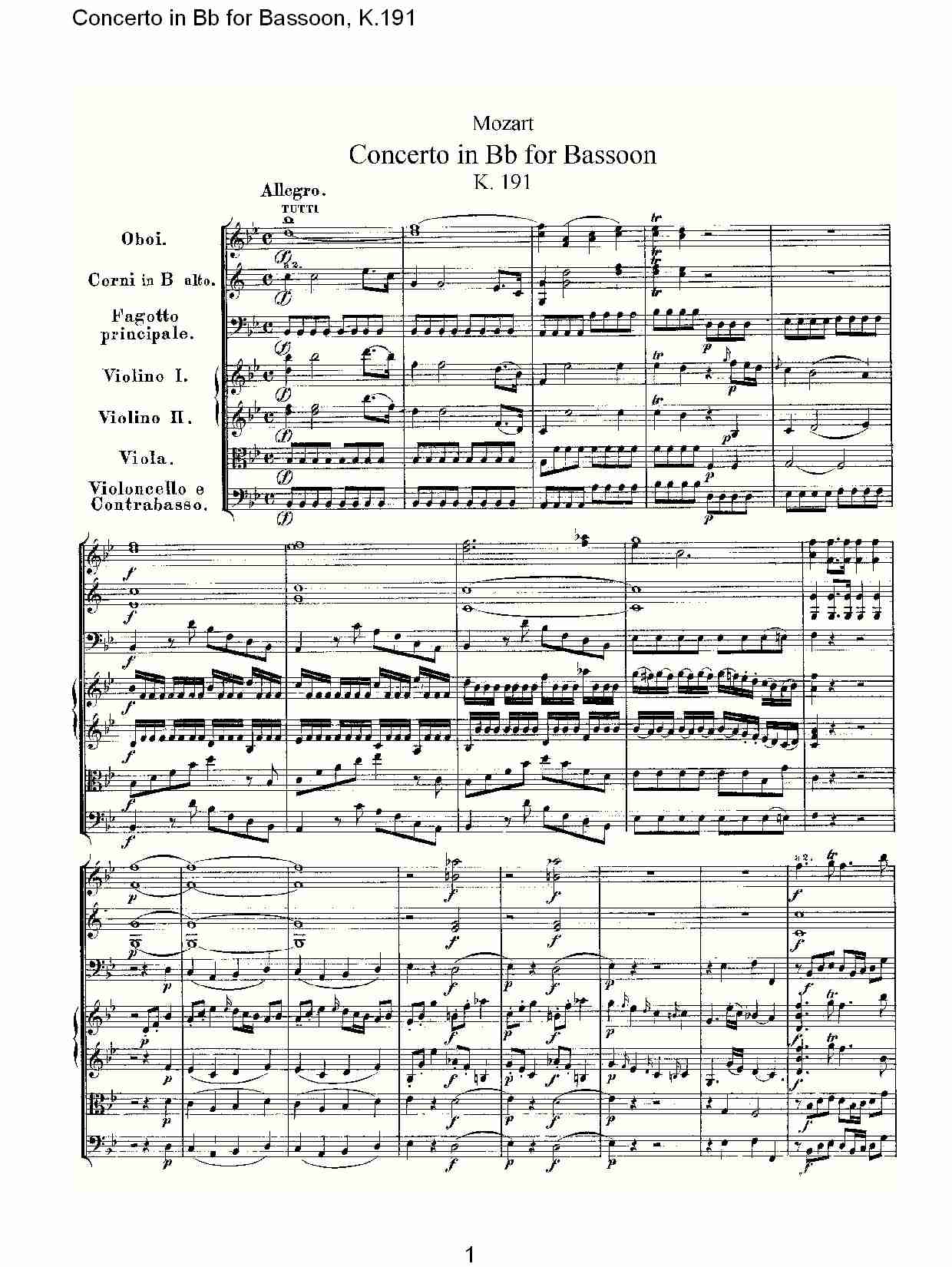 Bb调巴松管协奏曲, K.191（一）