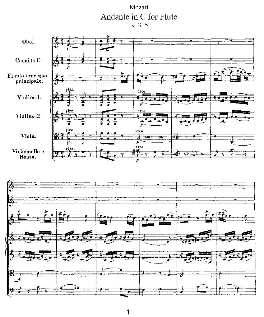 Andante in C for Flute, K.315（C大调长笛的行板、总谱）