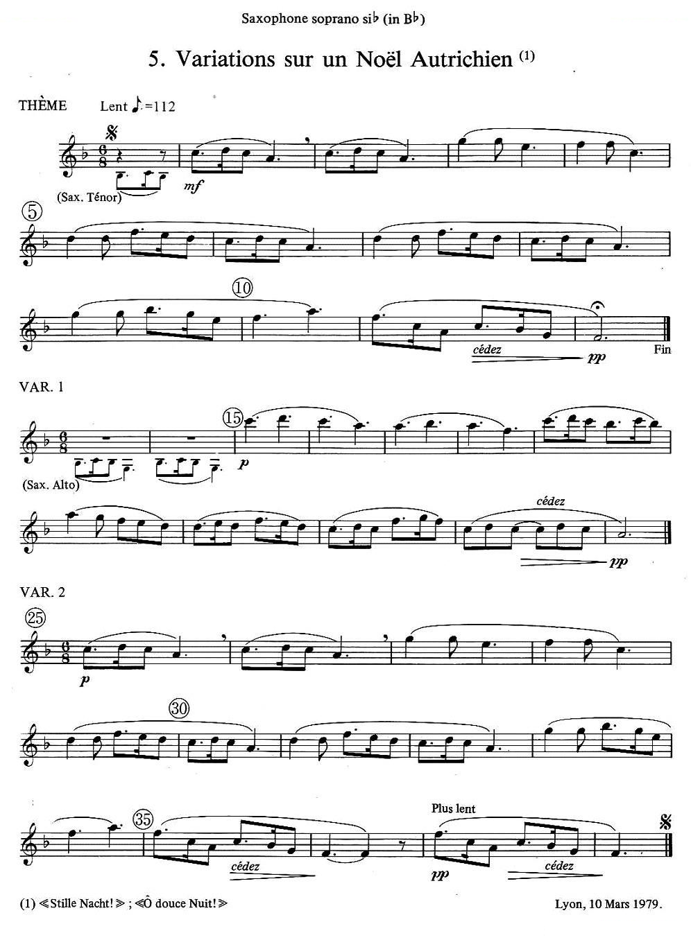 jean Bouvard 编写的6首萨克斯四重奏（高音萨克斯分谱）