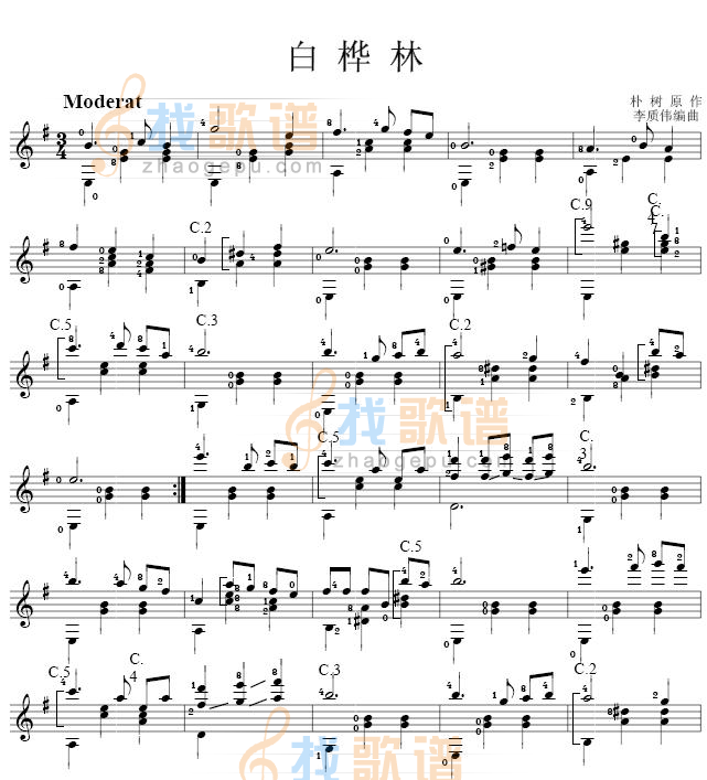 白桦林（吉他独奏谱）