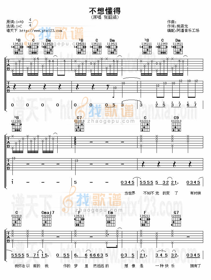 不想懂得(吉他谱)