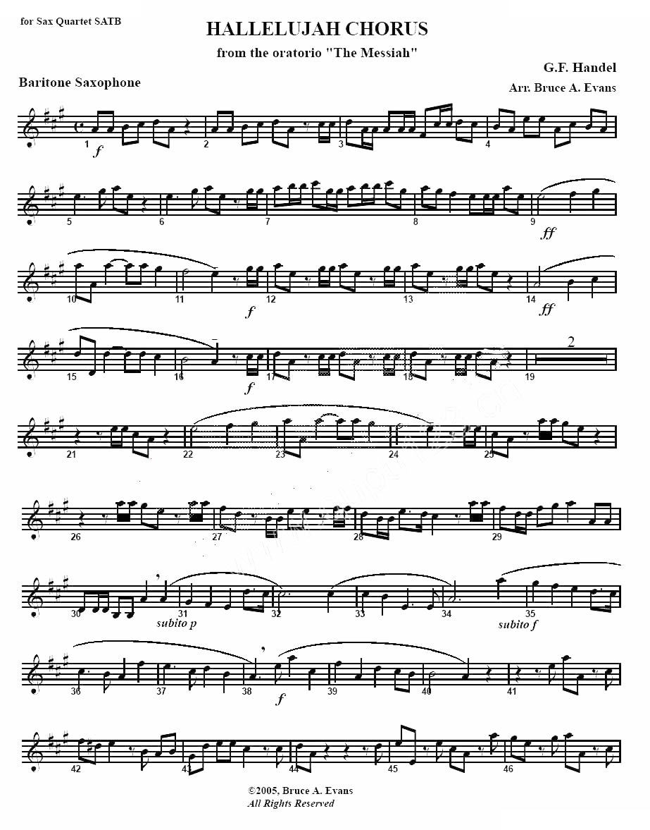 HALLELUJAH CHORUS（哈利路亚）（四重奏 baryton —上低音萨克斯分谱）